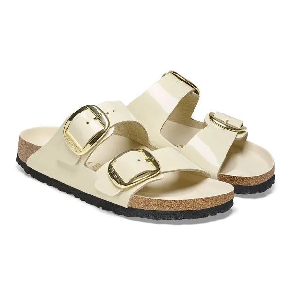 Birkenstock Arizona Big Buckle Natural Leather Patent High Shine Ecru Narrow  (1026128) - Schoenen Caramel (Sint-Job-in-’t-Goor)