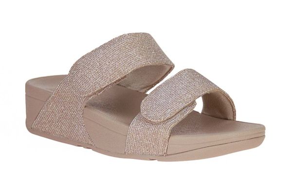 Fit Flop Lulu Adjustable Shimmerlux Slides Latte Beige  (LULU SHIMMER SLIDE LAT.BEIGE) - Schoenen Caramel (Sint-Job-in-’t-Goor)