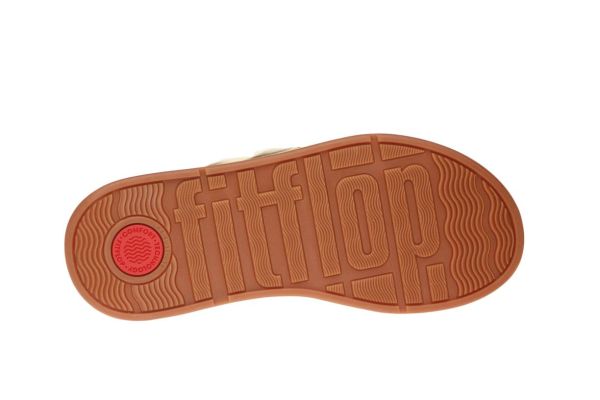 Fit Flop F-Mode Leather-Twist Flatform Slides Platino  (F-Mode platino) - Schoenen Caramel (Sint-Job-in-’t-Goor)