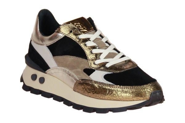 Floris van Bommel Blokki 04.00 Goud-Zwarte Sneaker  (10098-91-01) - Schoenen Caramel (Sint-Job-in-’t-Goor)