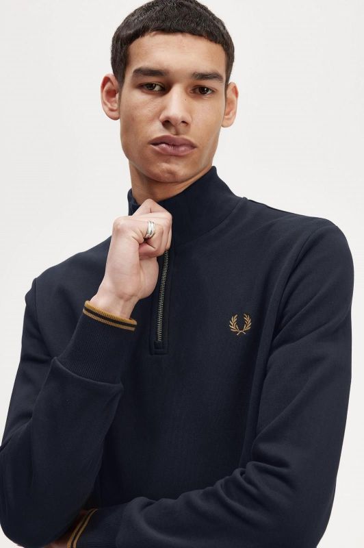 Fred Perry Half Zip Sweatshirt Donkerblauw  (M3574-R63) - Schoenen Caramel (Sint-Job-in-’t-Goor)