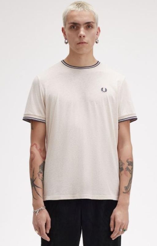 Fred Perry Twin Tipped T-Shirt Porridgemarl/Anchorgrey  (M1588-W50) - Schoenen Caramel (Sint-Job-in-’t-Goor)