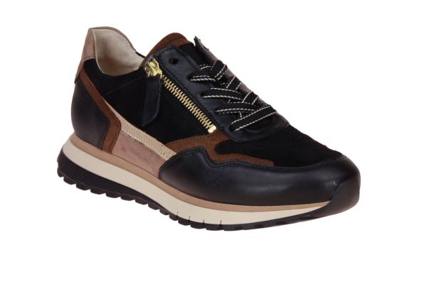 Gabor Comfort Zwart-Cognac Sneaker H-leest  (56.378-67) - Schoenen Caramel (Sint-Job-in-’t-Goor)