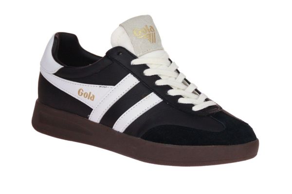 Gola Cyclone Leather Black/White Sneaker  (CLB743 BLACK WHITE) - Schoenen Caramel (Sint-Job-in-’t-Goor)