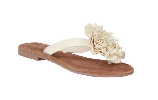 Lazamani Offwhite Teenslipper Bloem  (33.517-152) - Schoenen Caramel (Sint-Job-in-’t-Goor)