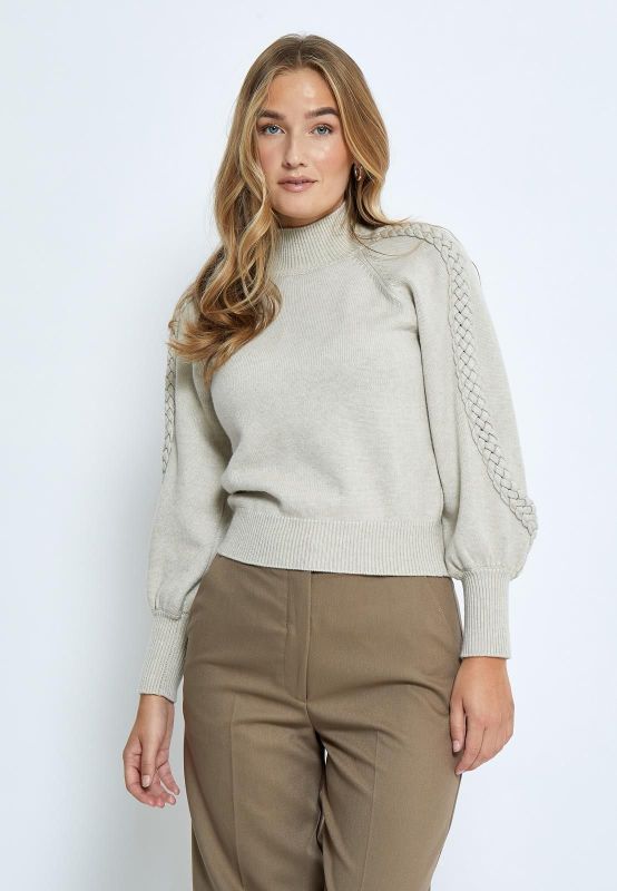 Minus Vera High Neck Knit Pullover Light Birch  (MI6293-0175) - Schoenen Caramel (Sint-Job-in-’t-Goor)