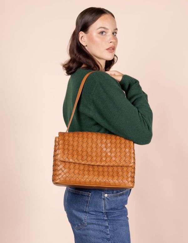 O My Bag Kenzie Cognac Woven Classic Leather  (OMB-E170BVW) - Schoenen Caramel (Sint-Job-in-’t-Goor)