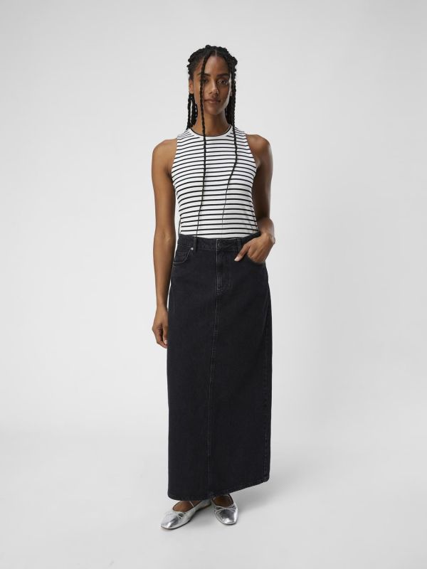 Object Ellen MW Long Denim Skirt Black Denim  (23044363-black denim) - Schoenen Caramel (Sint-Job-in-’t-Goor)