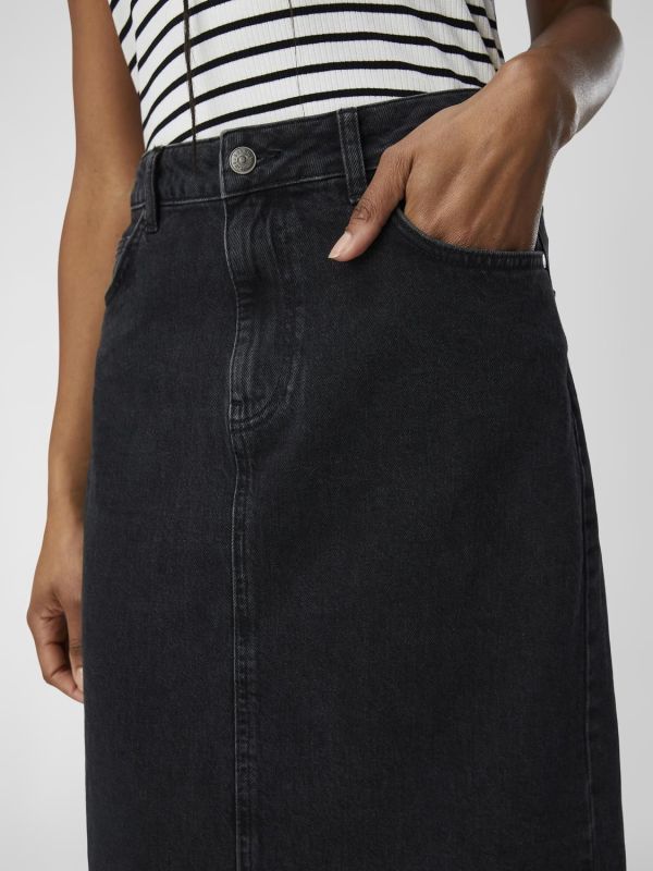 Object Ellen MW Long Denim Skirt Black Denim  (23044363-black denim) - Schoenen Caramel (Sint-Job-in-’t-Goor)