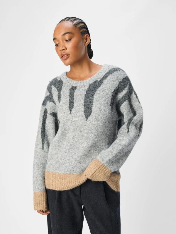 Object Rabu Knit LS RE Pullover Light Grey Melange  (23045002 light grey melange) - Schoenen Caramel (Sint-Job-in-’t-Goor)