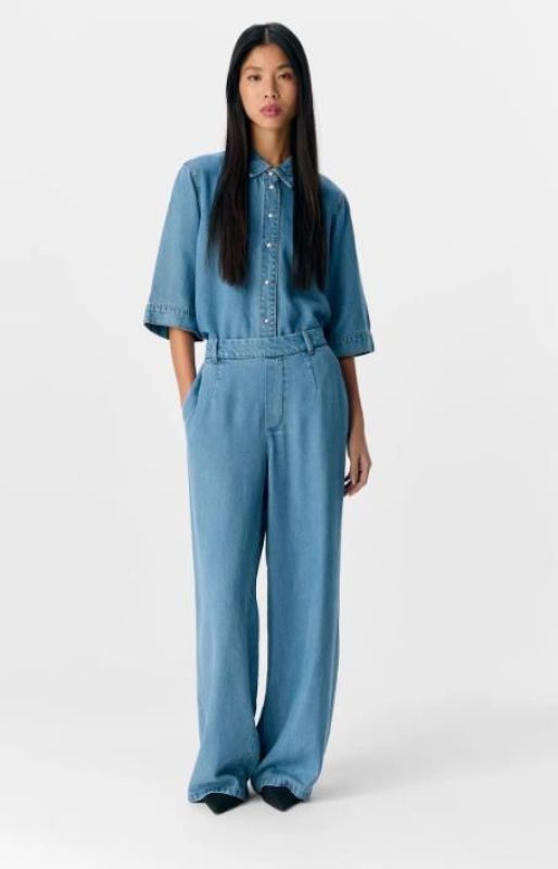 Object Frame Lisa Wide MW Pants Light Blue Denim  (23045548 light blue denim) - Schoenen Caramel (Sint-Job-in-’t-Goor)