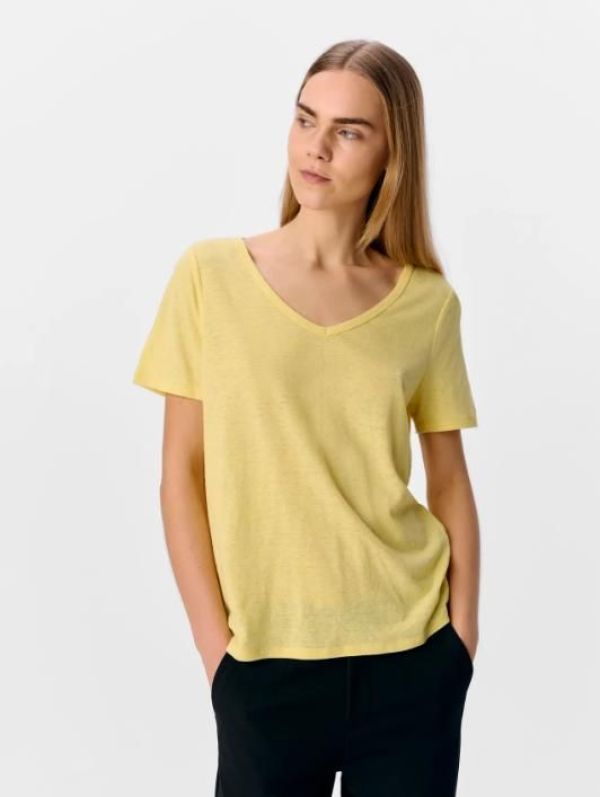 Object Thea S/S RE V-Neck Top Daffodil Melange  (23045693 daffodil) - Schoenen Caramel (Sint-Job-in-’t-Goor)