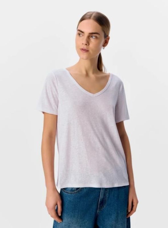 Object Thea S/S RE V-Neck Top White  (23045693 white) - Schoenen Caramel (Sint-Job-in-’t-Goor)