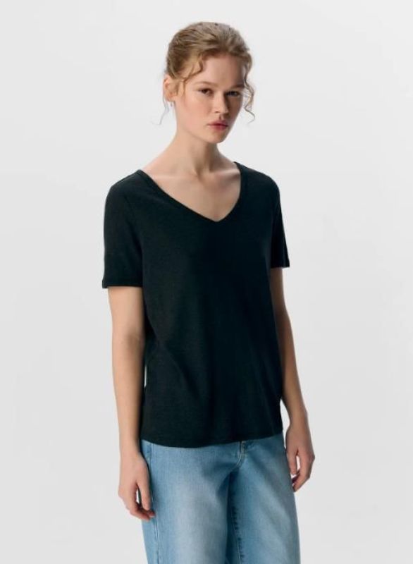 Object Thea S/S RE V-Neck Top Black  (23045693 black) - Schoenen Caramel (Sint-Job-in-’t-Goor)