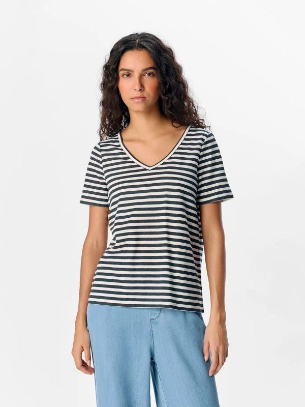 Object Thea S/S V-Neck Top White Stripes Sky Captain  (23046296 white sky captain) - Schoenen Caramel (Sint-Job-in-’t-Goor)