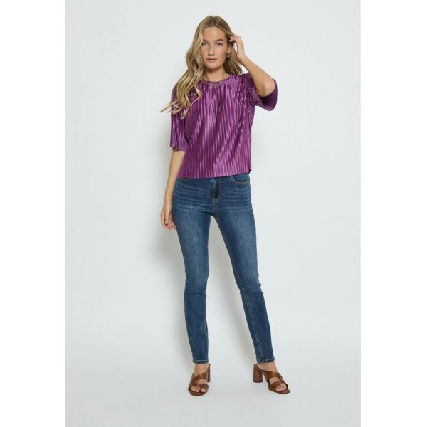 Peppercorn Patricia Half Sleeve Plisse Blouse Hollyhock Purple  (PC7379-7024) - Schoenen Caramel (Sint-Job-in-’t-Goor)