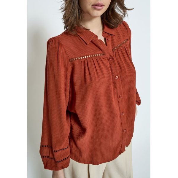 Peppercorn Babro Long Sleeve Shirt Red Ochre  (PC7925-4086) - Schoenen Caramel (Sint-Job-in-’t-Goor)