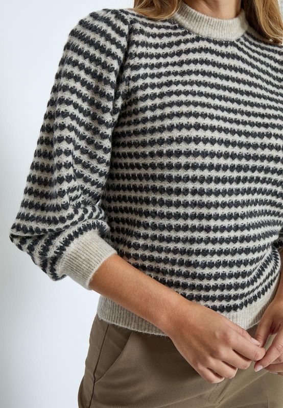 Peppercorn Camilla 3/4 Sleeve Striped Knit Pullover Moonbeam Stripe  (PC7990-0026S) - Schoenen Caramel (Sint-Job-in-’t-Goor)