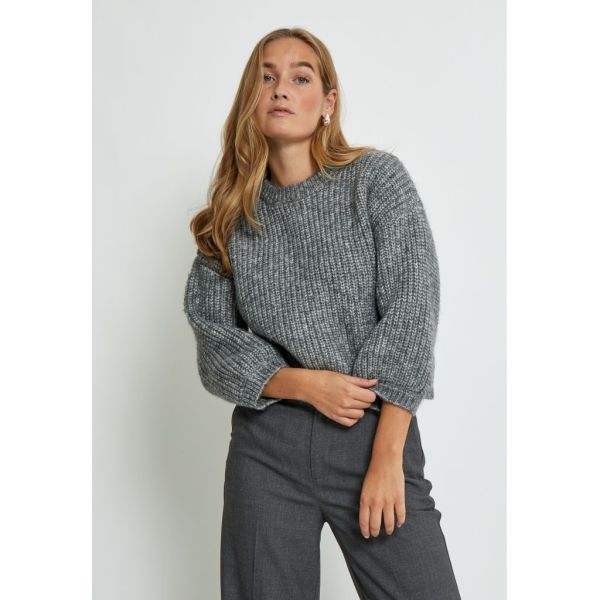 Peppercorn Cori 3/4 Sleeve Knit Pullover Grey Melange  (PC7997-113M) - Schoenen Caramel (Sint-Job-in-’t-Goor)