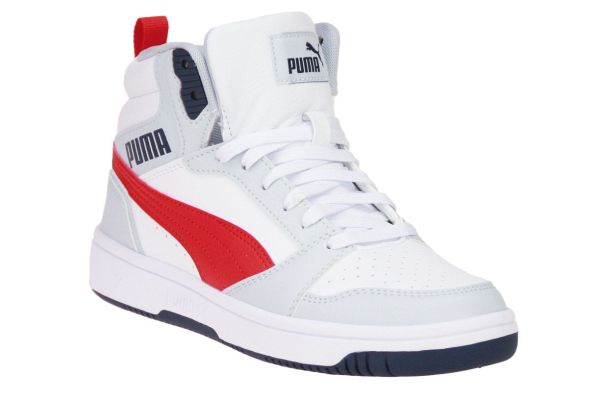 Puma Rebound V6 Mid JR Wit-Grijs-Rode Sneaker  (393831-09) - Schoenen Caramel (Sint-Job-in-’t-Goor)