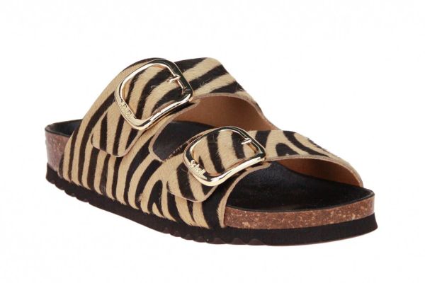 Scholl Noelle Slipper Zebra Beige-Zwart  (F30067-ZEBRA BEIGE) - Schoenen Caramel (Sint-Job-in-’t-Goor)