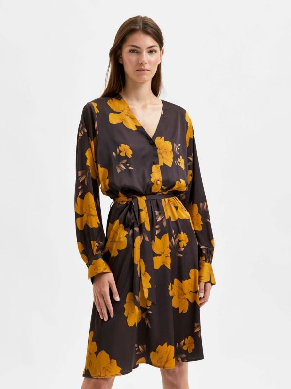 Selected Femme Vira-Vienna Longsleeve Short Dress Black  (16085351) - Schoenen Caramel (Sint-Job-in-’t-Goor)