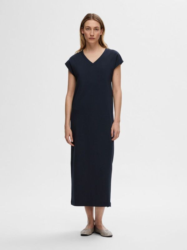 Selected Femme Essential SL V-Neck Ankle Dress Dark Sapphire  (16089879-dark sapphire) - Schoenen Caramel (Sint-Job-in-’t-Goor)