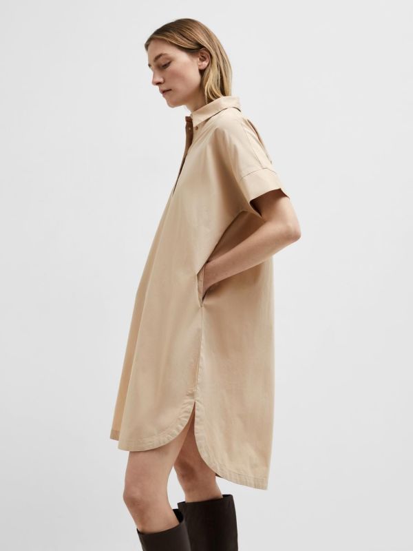 Selected Femme Blair 2/4 Short Shirt Dress Humus  (16092160 humus) - Schoenen Caramel (Sint-Job-in-’t-Goor)