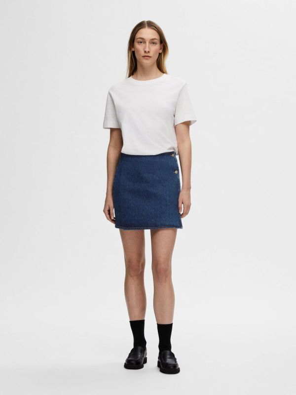 Selected Femme Clair MW Mid Short Wrap Skirt Medium Blue Denim  (16093685 medium blue denim) - Schoenen Caramel (Sint-Job-in-’t-Goor)