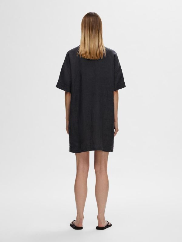 Selected Femme Linnie 2/4 Short Linen Shirt Dress Black  (16093806 black) - Schoenen Caramel (Sint-Job-in-’t-Goor)