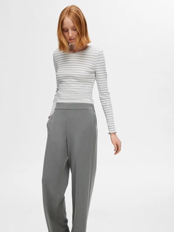 Selected Femme Emma-Tara MW Wide Pant Light Grey Melange  (16094122 light grey melange) - Schoenen Caramel (Sint-Job-in-’t-Goor)