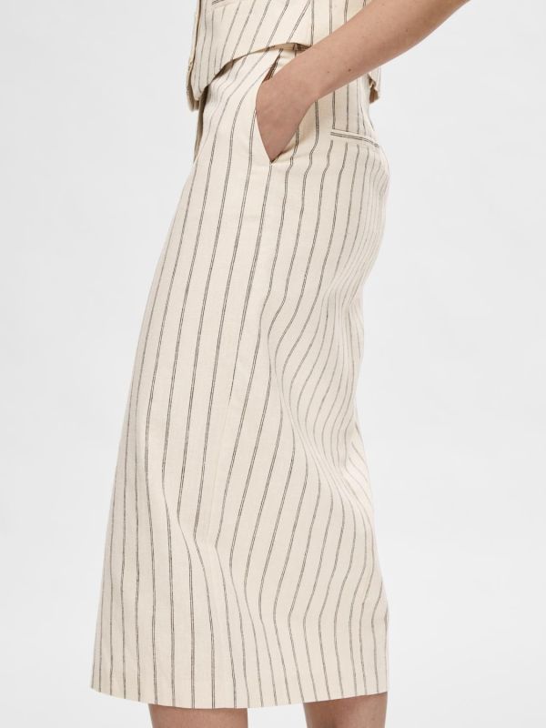 Selected Femme Hilda HW Pencil Skirt Pin Stripe Sandshell  (16094336 sandshell) - Schoenen Caramel (Sint-Job-in-’t-Goor)