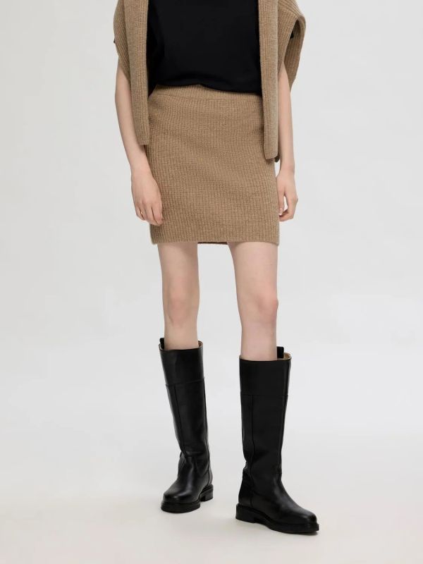 Selected Femme Mary Short Knit Skirt Irish Cream  (16095429 irish cream) - Schoenen Caramel (Sint-Job-in-’t-Goor)