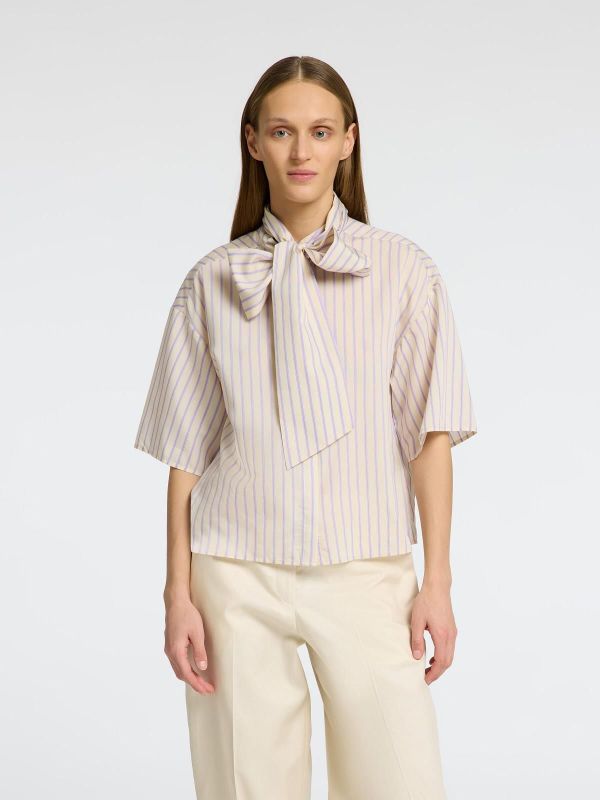 Selected Femme Lana-Juno 3/4 Bow Shirt Birch Stripes First Bloom  (16097296 birch) - Schoenen Caramel (Sint-Job-in-’t-Goor)