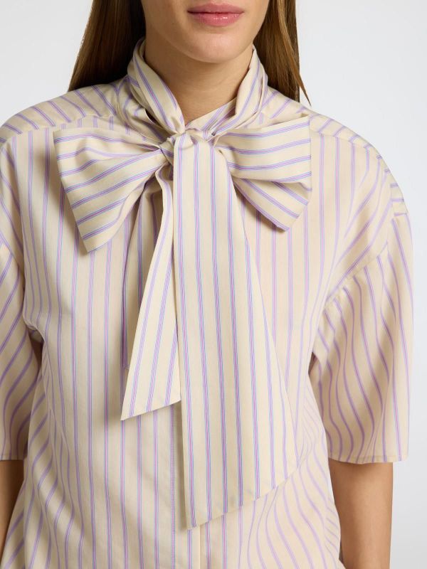 Selected Femme Lana-Juno 3/4 Bow Shirt Birch Stripes First Bloom  (16097296 birch) - Schoenen Caramel (Sint-Job-in-’t-Goor)