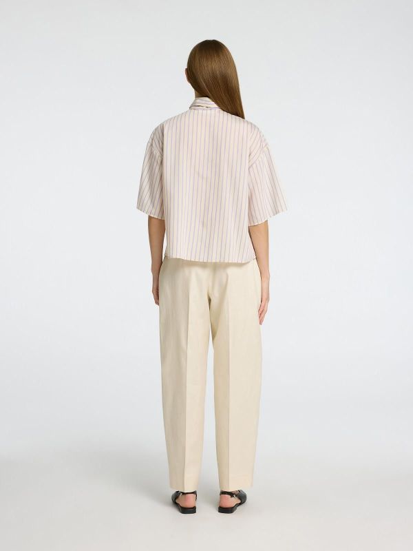 Selected Femme Lana-Juno 3/4 Bow Shirt Birch Stripes First Bloom  (16097296 birch) - Schoenen Caramel (Sint-Job-in-’t-Goor)