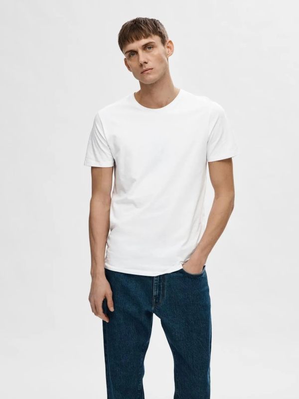 Selected Homme New Pima SS O-Neck Tee Bright White  (16073457 bright white) - Schoenen Caramel (Sint-Job-in-’t-Goor)