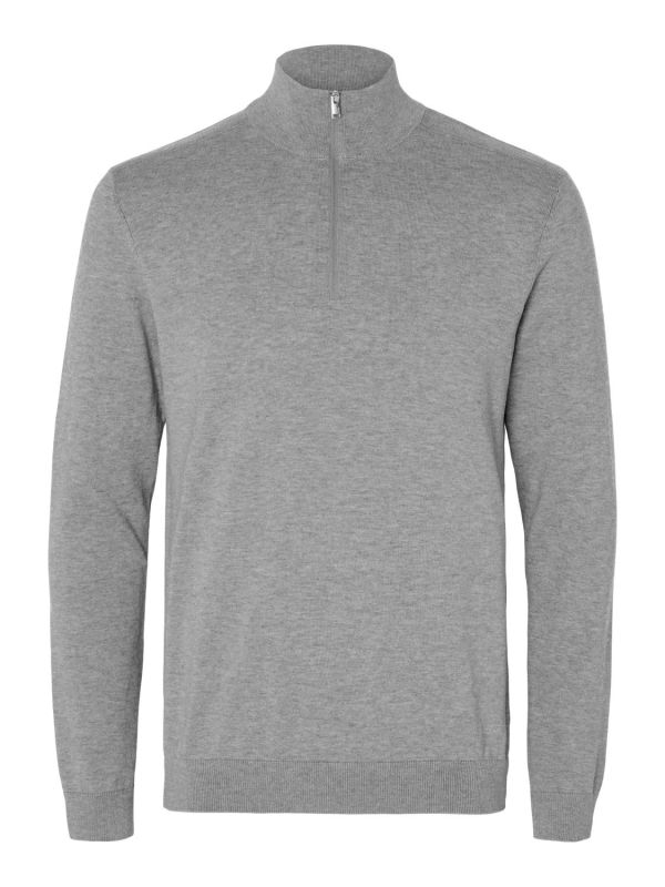 Selected Homme Berg Half Zip Cardigan Medium Grey Melange  (16074687 medium grey) - Schoenen Caramel (Sint-Job-in-’t-Goor)