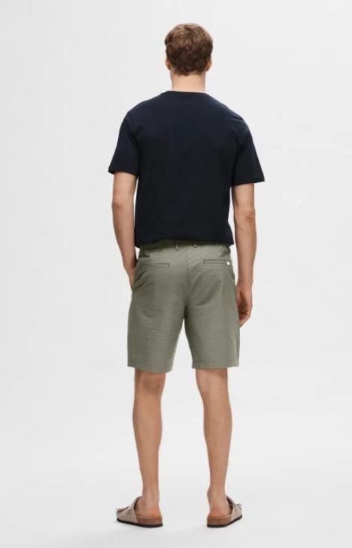 Selected Homme Regular-Karl Seersucker Short Vetiver  (16092367 vetiver) - Schoenen Caramel (Sint-Job-in-’t-Goor)