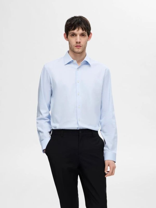 Selected Homme Slim Performance Shirt Light Blue Mixed With White  (16092939 light blue white) - Schoenen Caramel (Sint-Job-in-’t-Goor)