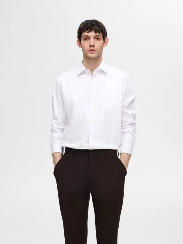 Selected Homme Slim-Performance Shirt Bright White  (16092939 bright white) - Schoenen Caramel (Sint-Job-in-’t-Goor)