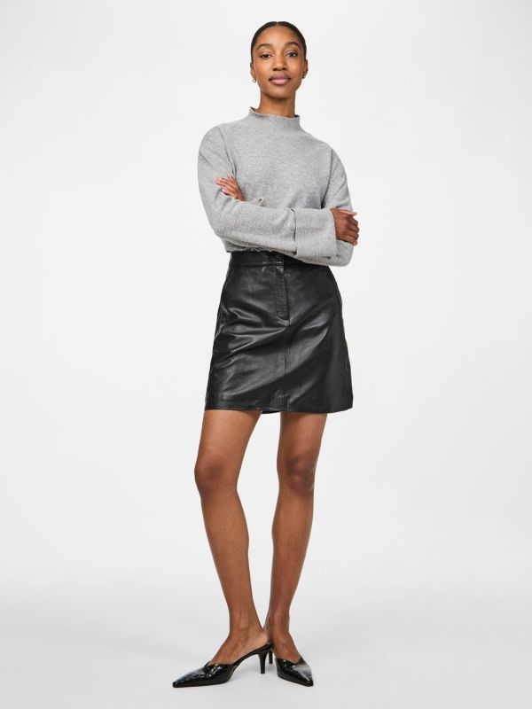 Y.A.S. Lyma HMW Leather Skirt Black  (26031905 black) - Schoenen Caramel (Sint-Job-in-’t-Goor)