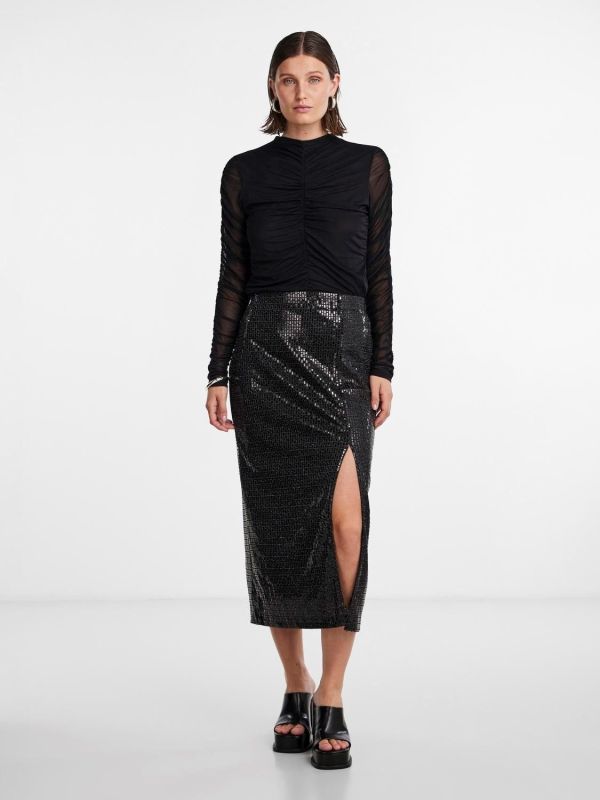 Y.A.S. Darkness HW Midi Skirt Black  (26032459) - Schoenen Caramel (Sint-Job-in-’t-Goor)