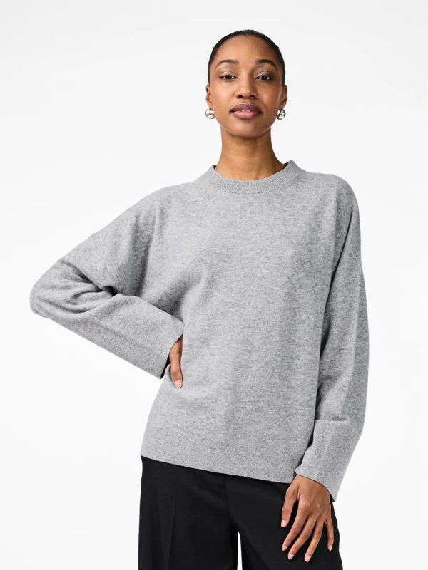 Y.A.S. Emilie O-Neck Knit Pullover Light Grey Melange  (26035269 LIGHT GREY) - Schoenen Caramel (Sint-Job-in-’t-Goor)