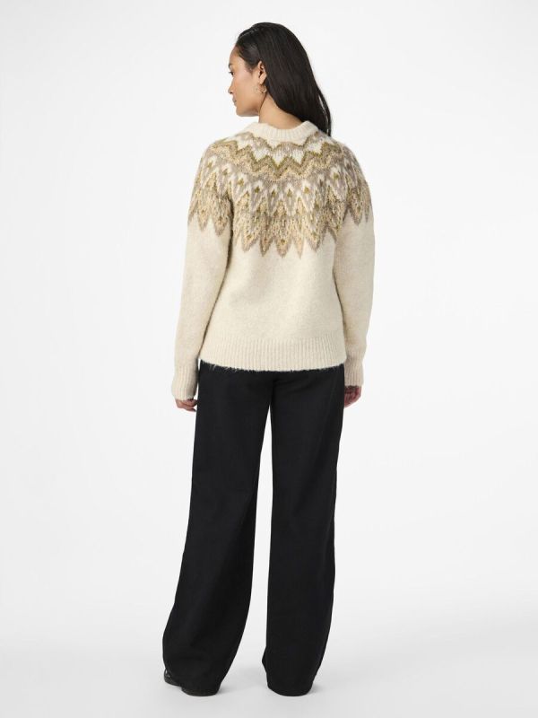 Y.A.S. Ela LS Shimmer Knit Pullover Oat Milk  (26035530 perfectly pale) - Schoenen Caramel (Sint-Job-in-’t-Goor)