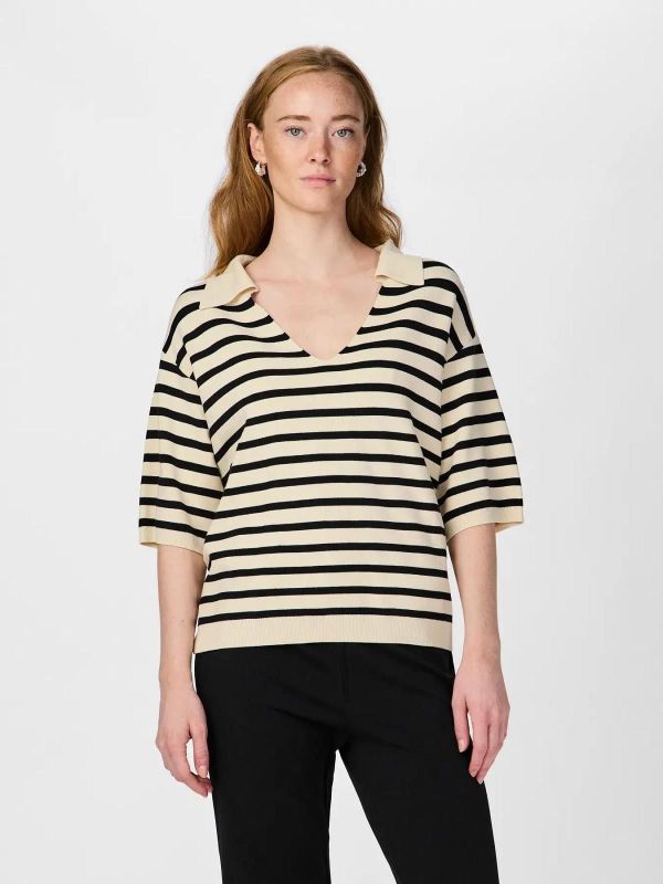 Y.A.S. Fonny 2/4 Knit Pullover Birch Black Stripes  (26036274 birch black stripes) - Schoenen Caramel (Sint-Job-in-’t-Goor)